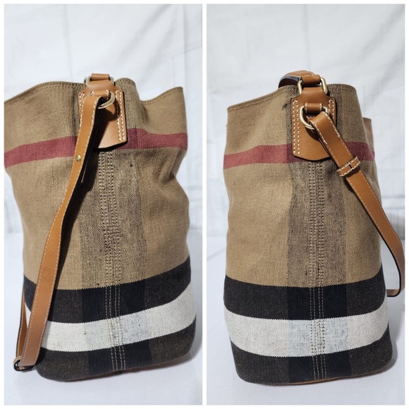 Authentic BURBERRY Canvas Mega Check Medium Ashby Hobo Saddle Bag Brown - Picture 8 of 13